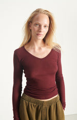 Tricou maneca lunga femei, in V,  American Vintage